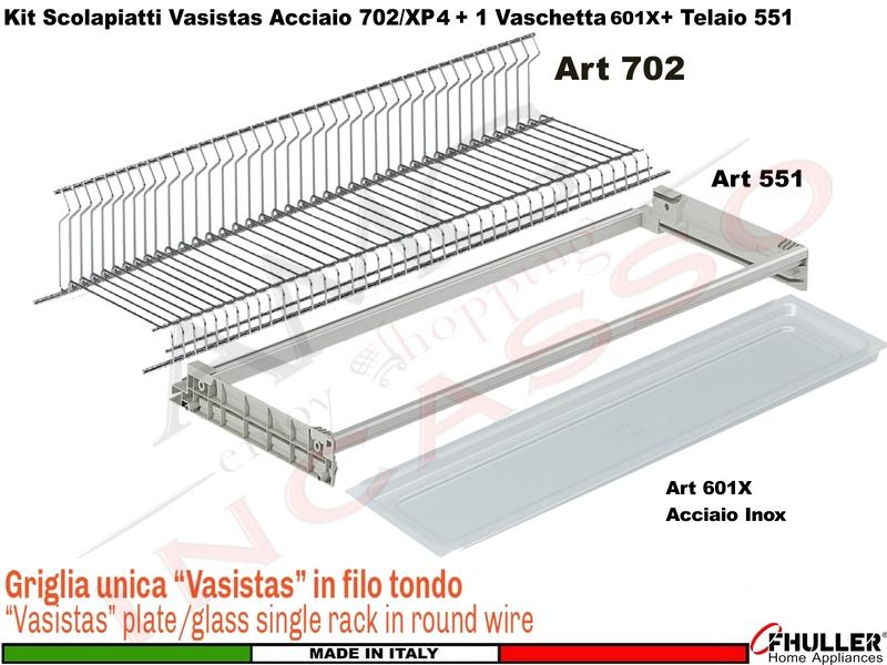 Kit Scolapiatti Vasistas Pensile 60 702/60 + Vaschetta 601 Acciaio + Telaio 502