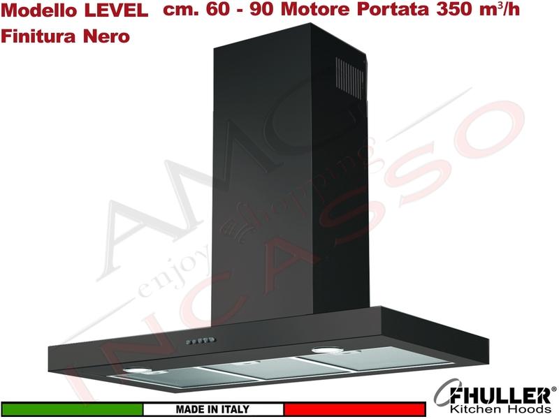 Cappa Parete a T 60 Tecnowind-Fhuller LEVEL BASIC BLACK K326I0055 Motore 350 m³/h Clas.D