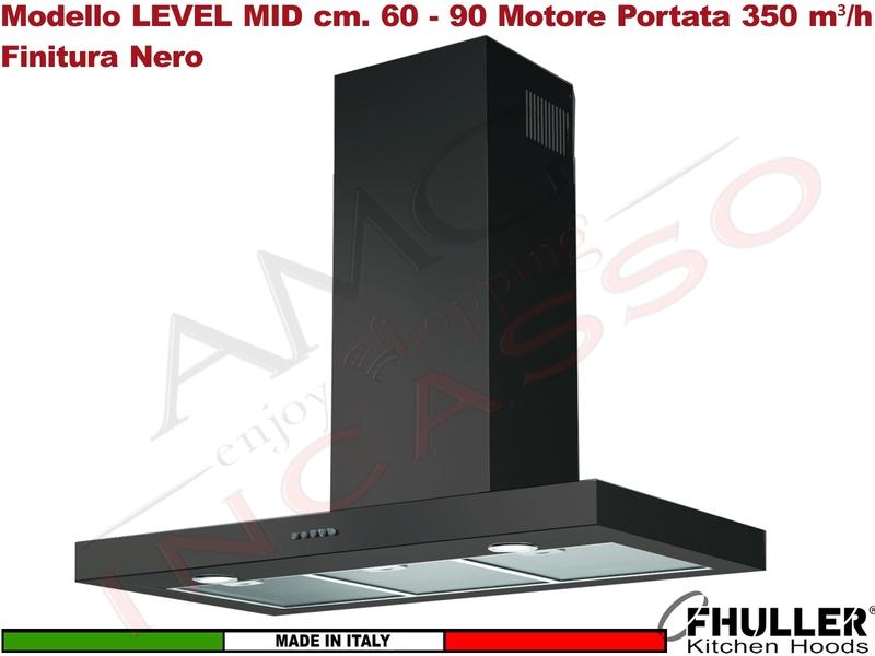 Cappa Parete a T 60 Tecnowind-Fhuller LEVEL MID BLACK K326I0057 Motore 350 m³/h Classe D