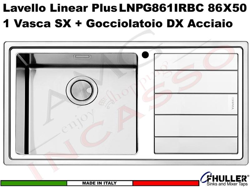 Lavello Apell Linear Plus Acciaio Spazzolato 86 X 50 1 Vasca Grande SX e Gocc.DX