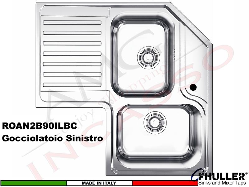 Lavello Angolo Incasso Apell-FHULLER ROAN2B90ILBC 83X83 2 V. DX + Goc.SX Acciaio
