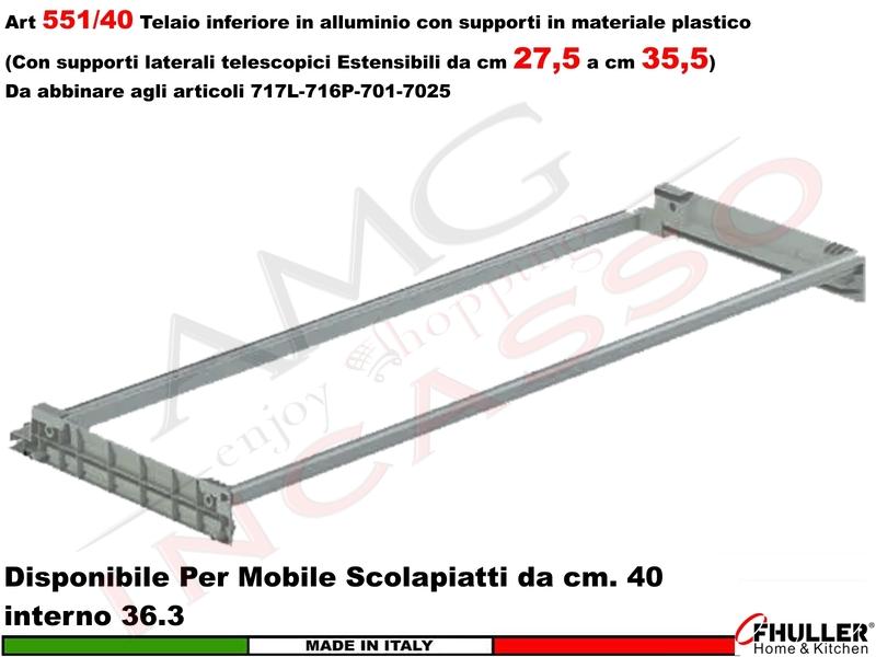 Telaio Alluminio Scolapiatti FHULLER 551 da 40 Interno 36,4 Estensibile da 27 a 35