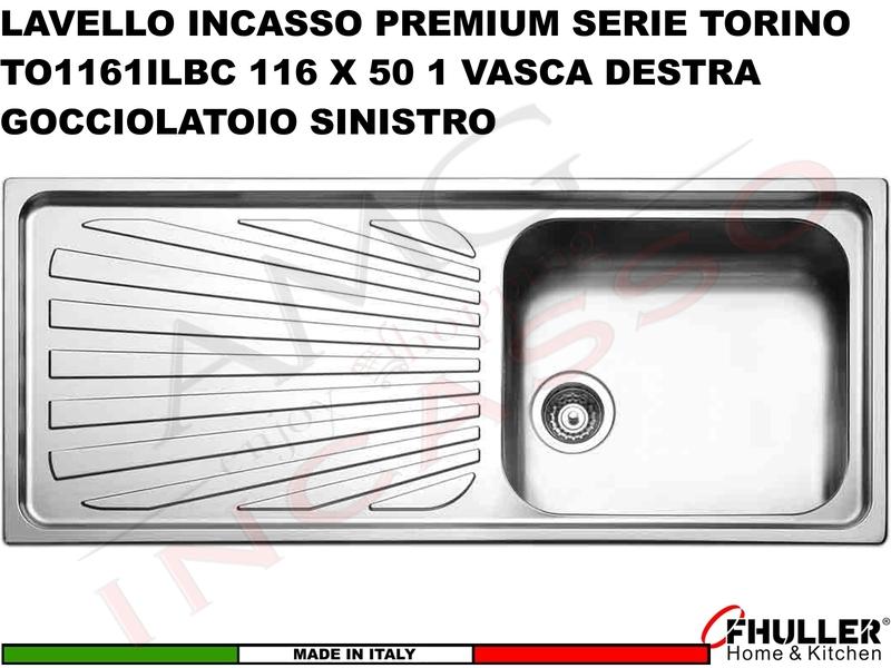 Lavello Apell Torino Acciaio Spazzolato 116X50 1 Vasca DX e Gocciolatoio SX