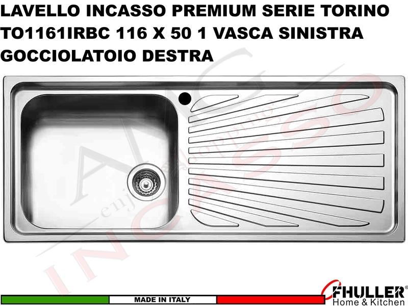 Lavello Apell Torino Acciaio Spazzolato 116X50 1 Vasca SX e Gocciolatoio.DX