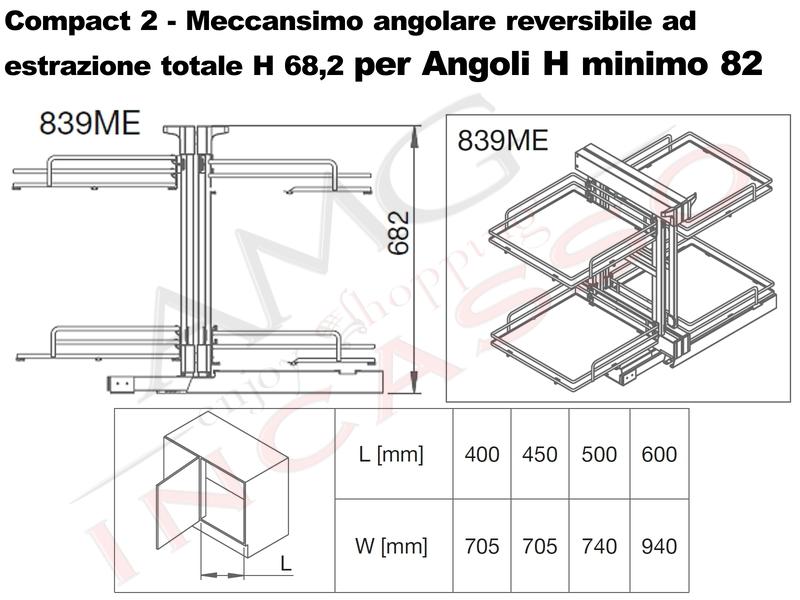 Compact 2 ELLITE 839ME/40 Angolo Base 100X60 Estrazione Totale Reversible+Cesti 1839E Scegli Colori