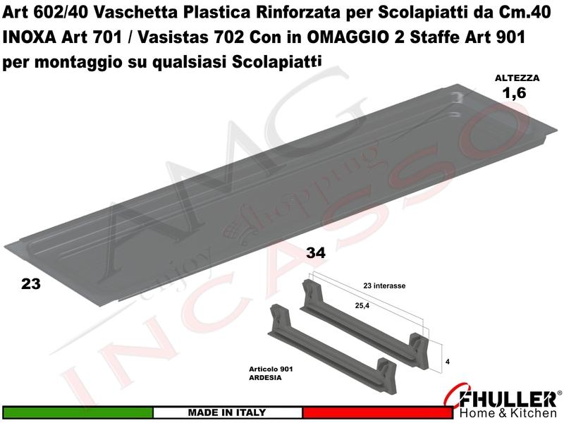 Vaschetta Raccogligocce ARDESIA INOXA 602/40AR Per Scolapiatti da 40 + 2 901