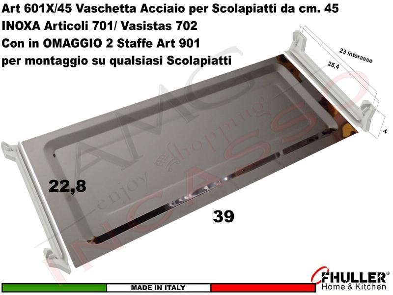 Vaschetta Raccogligocce Acciaio INOXA 601X/45 per Scolapiatti 701/702 + 2 Staffe
