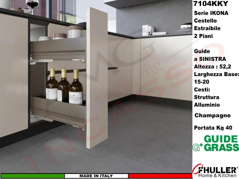 Carello Jolly Estraibile INOXA IKONA 7104KY/15PCH Base 15 Guide Grass CHAMPAGNE