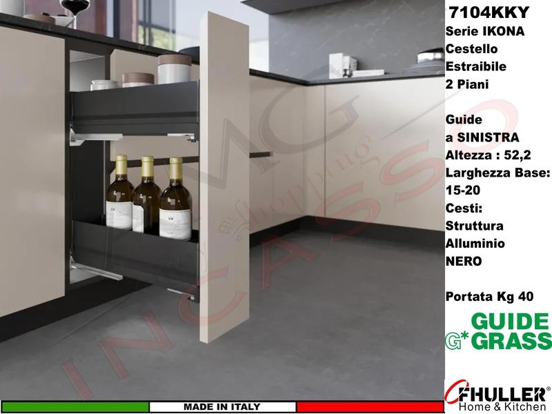 Carello Jolly Estraibile INOXA IKONA 7104KY/15PN Base 15 Guide Grass NERO