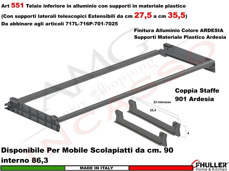 Telaio Alluminio ARDESIA 551/90AXP1 Scolapiatti 90 Interno 86,3 Estensibile 27/35