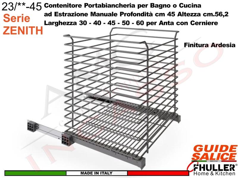 Carello FHULLER Portabiancheria Estraibile Manuale ZENITH Guide SALICE da 30 Ardesia