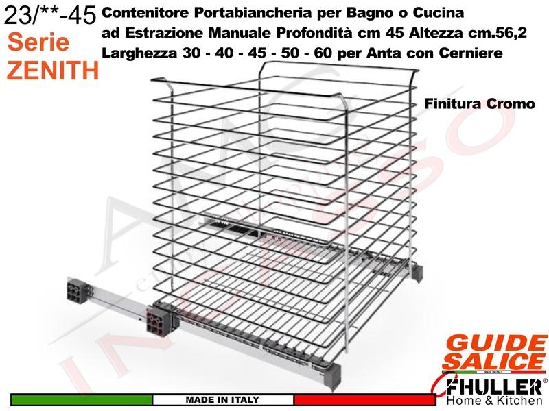 Carello FHULLER Portabiancheria Estraibile Manuale ZENITH Guide SALICE da 30 Cromo