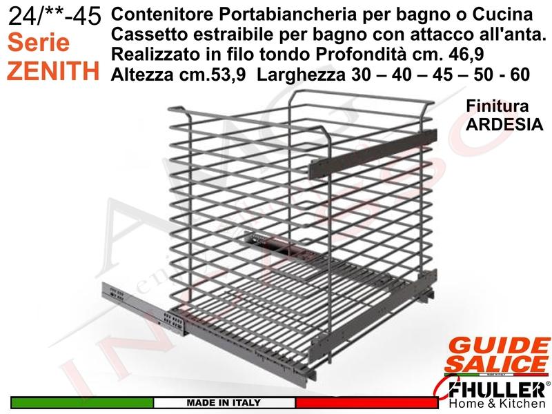Carello FHULLER Portabiancheria Con Attacco All'Anta ZENITH Guide SALICE da 30-40-45-50-60 Ardesia