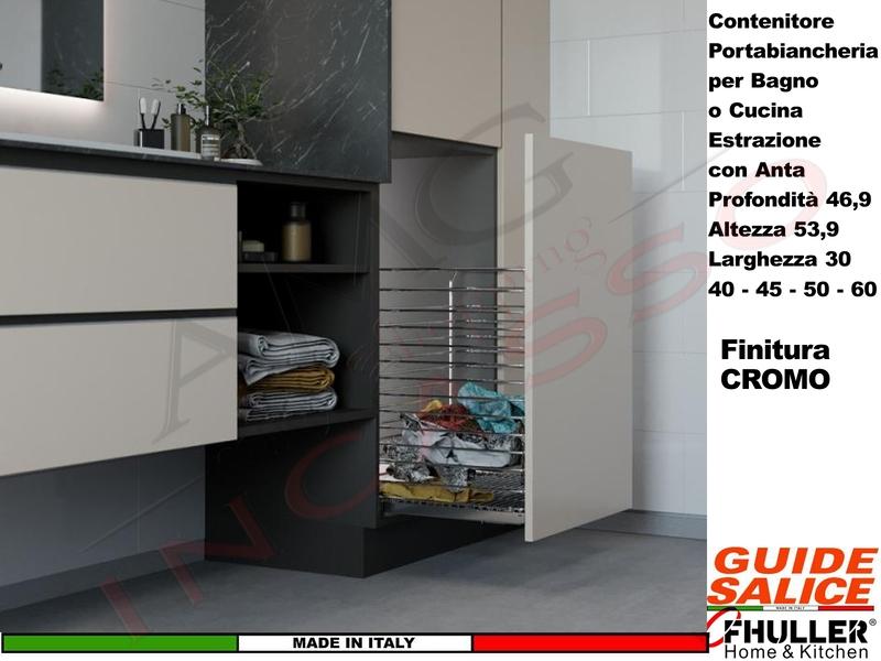Carello FHULLER Portabiancheria Con Attacco All'Anta ZENITH Guide SALICE da 30-40-45-50-60 Cromo