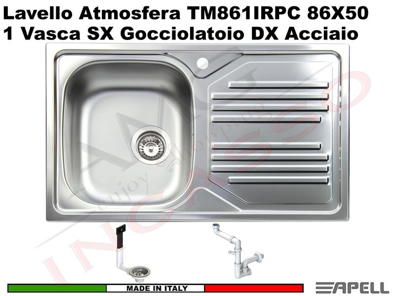 Lavello Cucina Atmosfera 1 Vasca Sinistra cm. 86x50 Acciaio Inox Prelucido