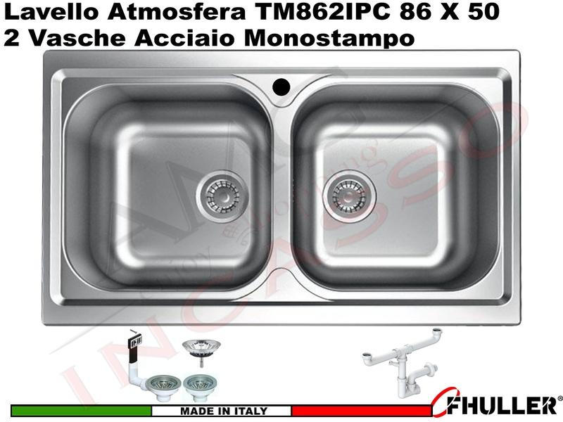 Lavello Cucina Atmosfera 2 Vasche cm. 86x50 Acciaio Inox Prelucido