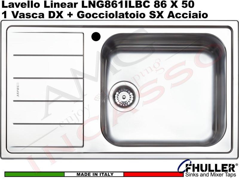 Lavello Apell Linear LNG861ILBC Maxi 86X50 1 Vasca DX + Gocciolatoio SX Acciaio