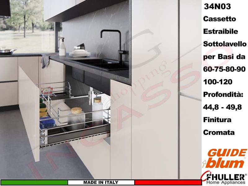 Cassetto Estraibile Sottolavello 34N03/60-45PCR FHULLER Guide BLUM Prof.45 Cromo
