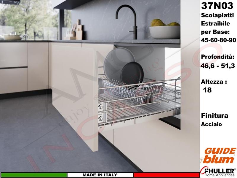 Scolapiatti INOXA-FHULLER Base 45 Estraibile 37N01/45-Guide BLUM Prof.46.5