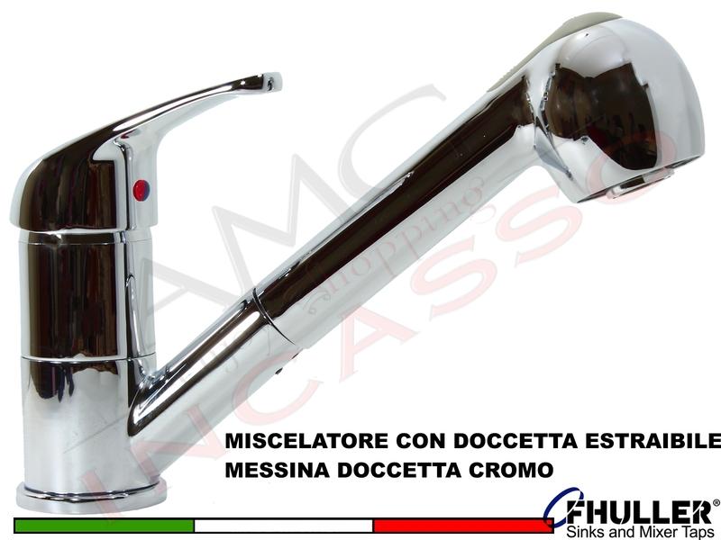 FHULLER Miscelatore Cucina con Doccetta Estraibile MESSINA ASIA AS-1 Canna Alta Cromo