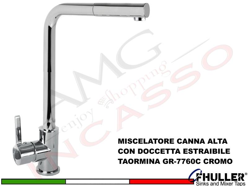 FHULLER Miscelatore Cucina con Doccetta Estraibile TAORMINA GR-7760C Canna Alta Cromo