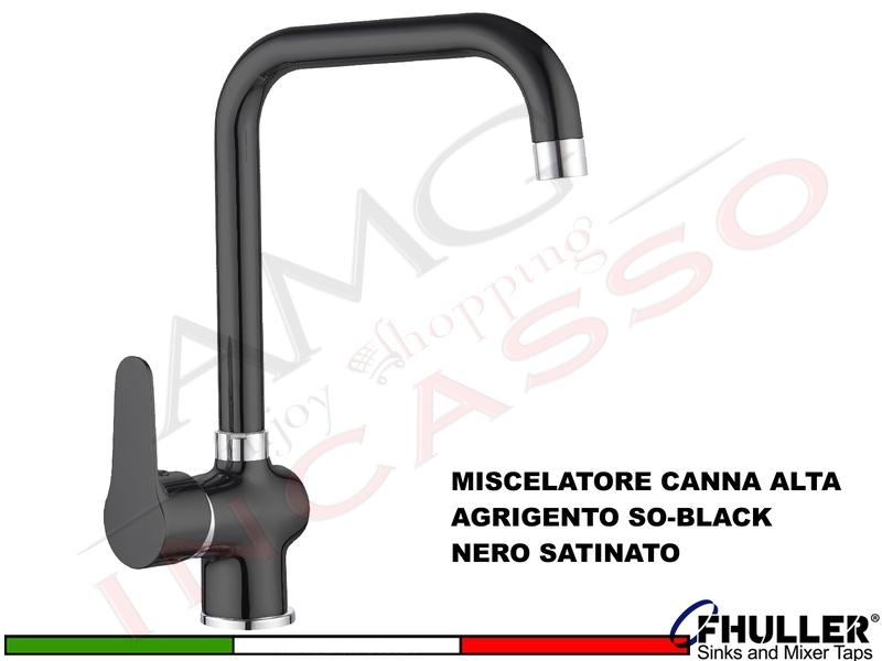 FHULLER Rubinetto Miscelatore Cucina AGRIGENTO SO-BLACK SORRENTO Canna Alta Nero Satinato