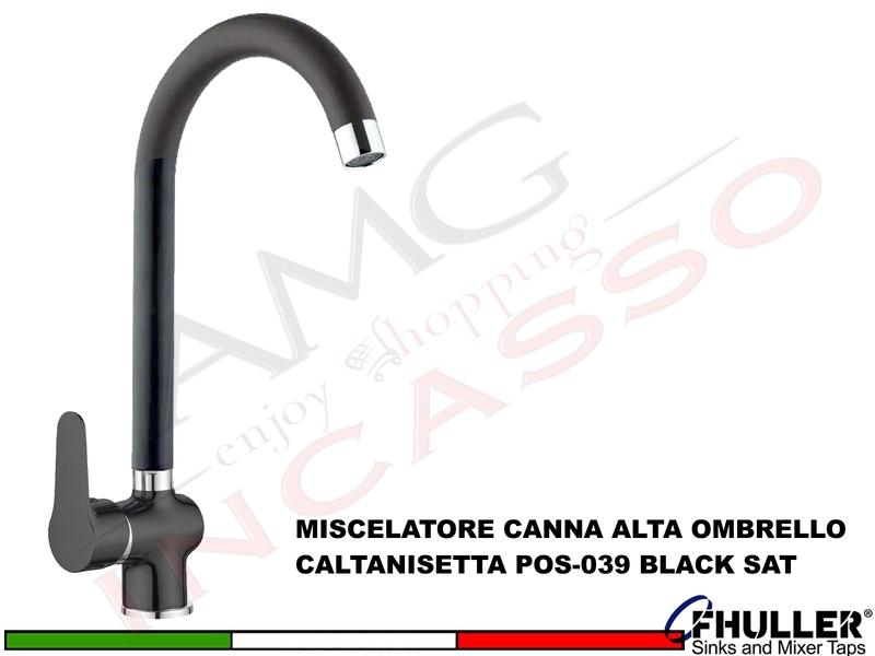 FHULLER Rubinetto Miscelatore Cucina CALTANISETTA POS-039 Canna Alta Nero Satinato
