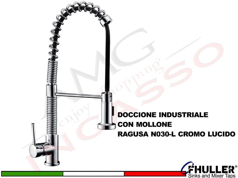 FHULLER Rubinetto Miscelatore Cucina RAGUSA N030-L LONDRA Industriale con mollone Alto Cromo