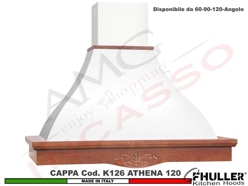 Cappa FHULLER Parete Rustica Athena 120 Cornice LEGNO Vernice a Campione + MOTORE 420 m³/h