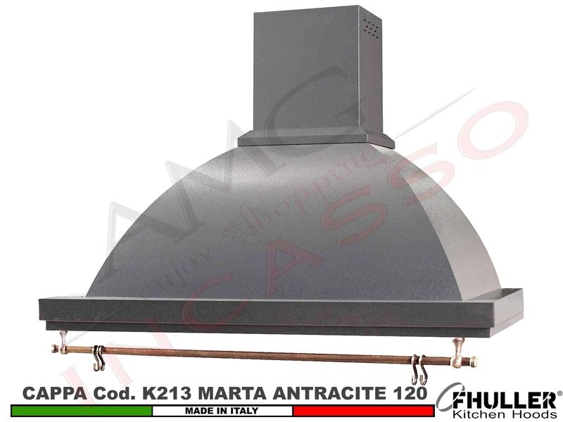 Cappa FHULLER Parete Rustica Marta 120 Vernice ANTRACITE con Tubo Rame Motore 420 M³/h
