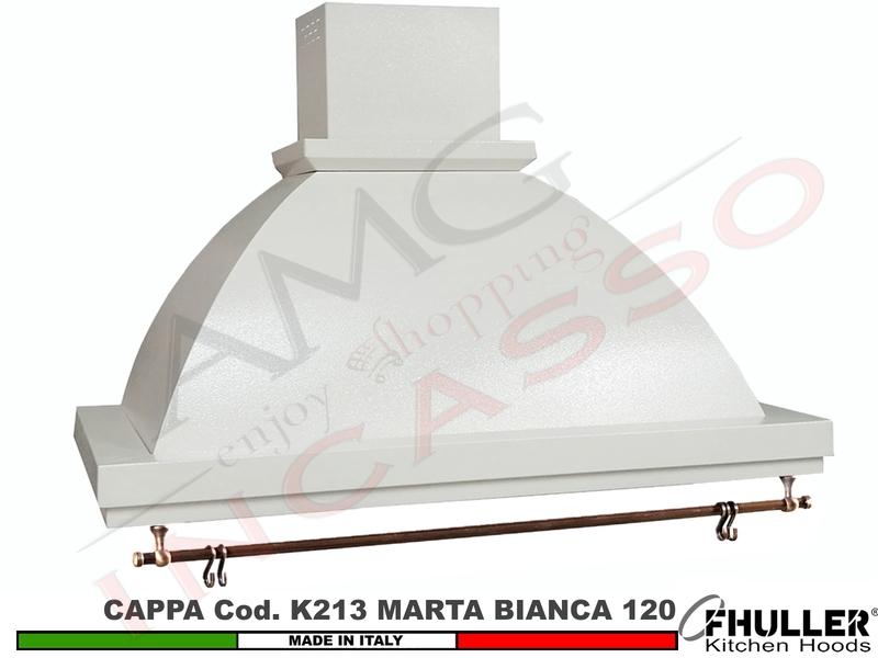 Cappa FHULLER Parete Rustica Marta 120 Vernice BIANCA Con Tubo Rame Motore 420 M³/h