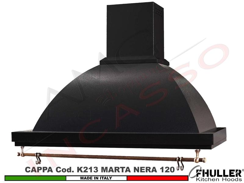 Cappa FHULLER Parete Rustica Marta 120 Vernice NERA Con Tubo Rame Motore 420 M³/h