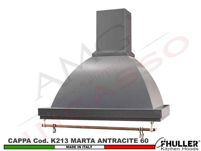 Cappa FHULLER Parete Rustica Marta 60 Verniciata ANTRACITE Tubo Rame Motore 420