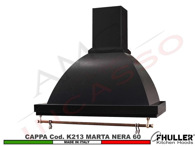 Cappa FHULLER Parete Rustica Marta 60 Verniciata NERA Con Tubo Rame Motore 420