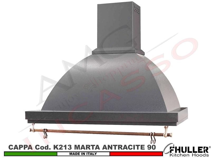 Cappa FHULLER Parete Rustica Marta 90 Verniciata ANTRACITE con Tubo Rame Motore 420 M³/h