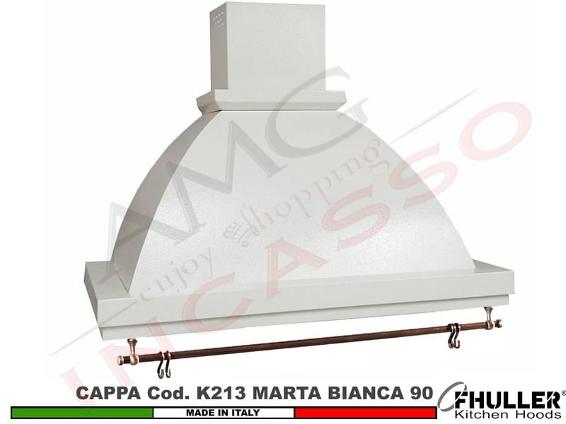 Cappa FHULLER Parete Rustica Marta 90 Verniciata BIANCA Con Tubo Rame Motore 420 M³/h