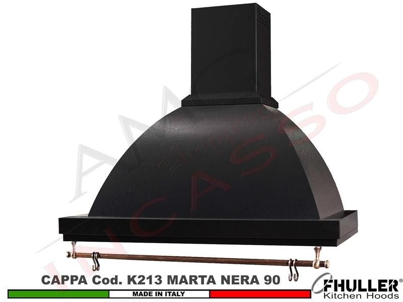 Cappa FHULLER Parete Rustica Marta 90 Verniciata NERO Con Tubo Rame Motore 420 M³/h