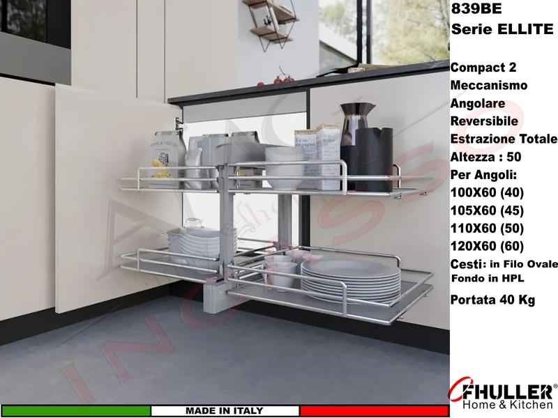 Compact 2 FHULLER ELLITE 839BE/40 Angolo 100X60 Anta 40 Reversible+Cesti 1839E Scegli Colori