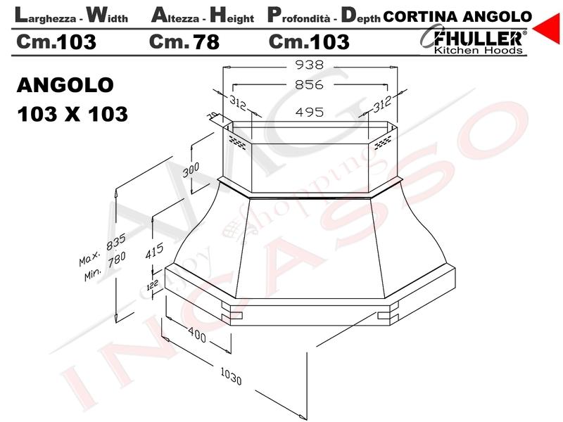 Cappa FHULLER Angolo Cortina 103X103 LEGNO Verniciato a Campione + MOTORE 420 m³h