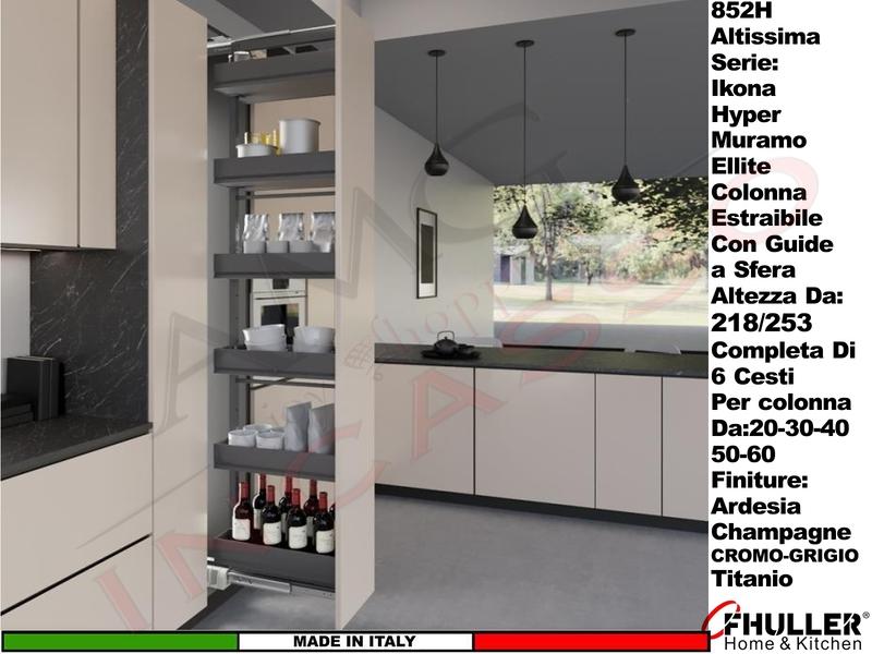Colonna Estraibile ELLITE 852HE Min 218 Max 253 Larg.20 Champagne + 5 Cesti CH