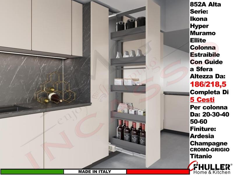 Colonna Estraibile ELLITE 852AE Min 186 Max 218,5 Larg.30 Champagne + 5 Cesti Champagne