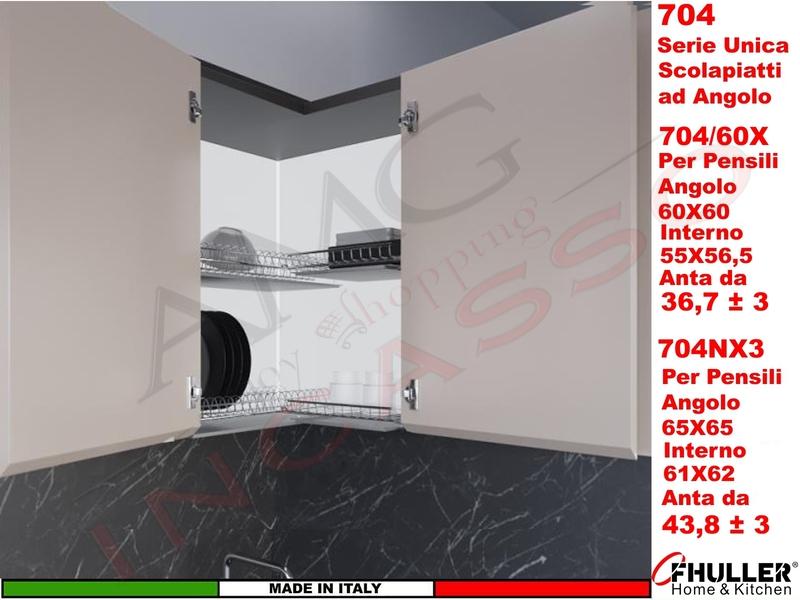 FHULLER Scolapiatti Pensile Angolo 65X65 Acciaio 704XN3 interno 61X62 Anta da 43,8 ± 0,3