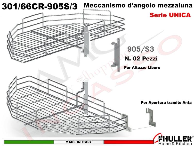 FHULLER 301/76 2 Cestelli Mezzaluna Girevoli Anta 45 + 2 Staffe + Aggancio CROMO
