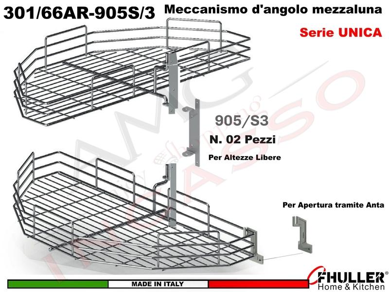 FHULLER 301/66 2 Cestelli Mezzaluna Girevoli Anta 40 +2 Staffe +Aggancio ARDESIA