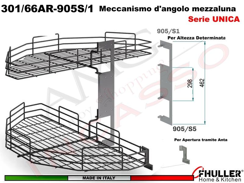 FHULLER 301/66 2 Cestelli Mezzaluna Girevoli Anta 40 1 +Staffa +Aggancio ARDESIA