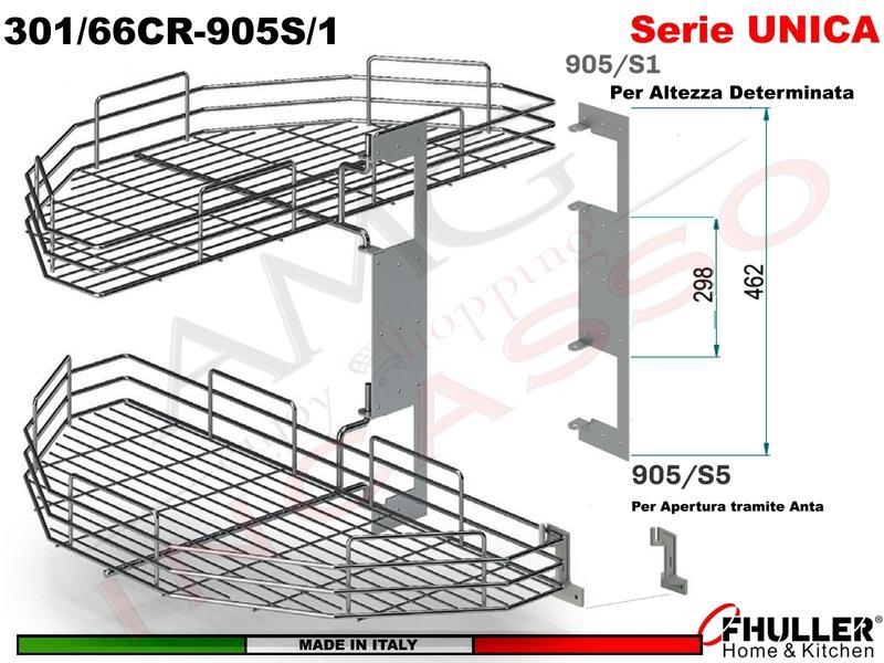 FHULLER 301/66 2 Cestelli Mezzaluna Girevole Anta 40 + 1 Staffa + Aggancio CROMO