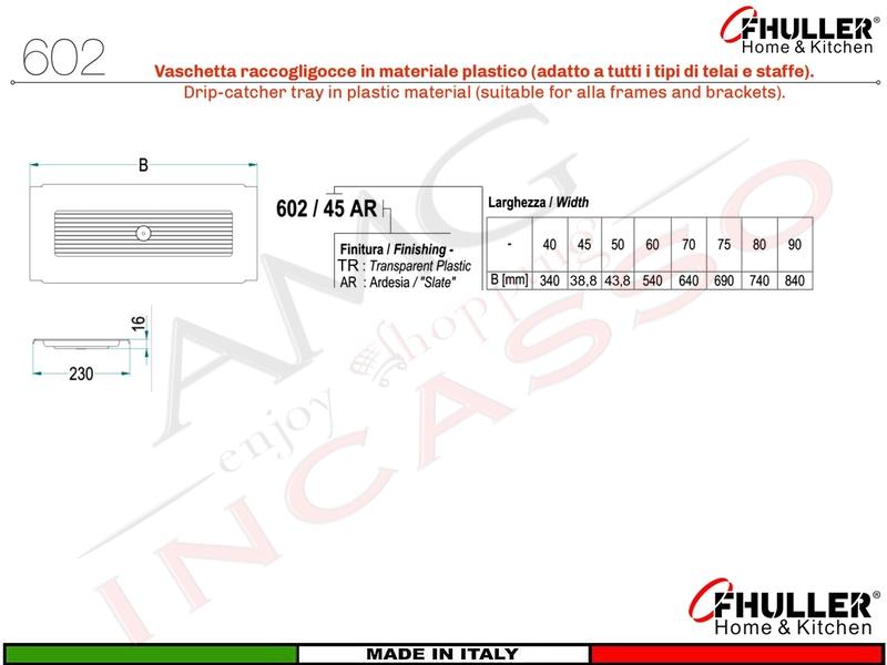 Vaschetta Raccogligocce FHULLER Trasparente 602 Scolapiatti da 75 Interno 69