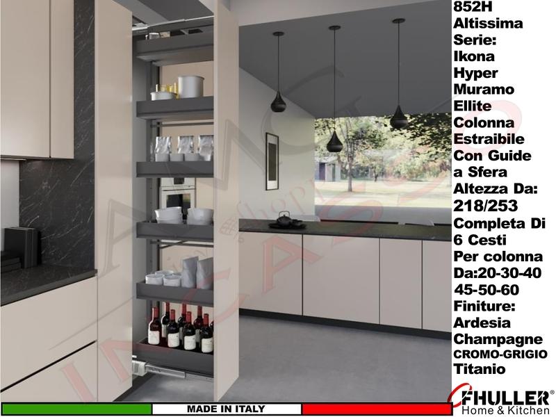 Colonna Estraibile IKONA 852HK Min 218 Max 253 Larg.20 Ardesia + 6 Cesti 1852 ARDESIA
