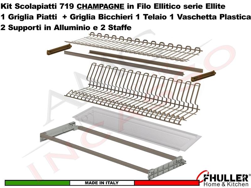 FHULLER Scolapiatti 719 Pensile 45 Telaio Vaschetta Supporti e Staffe CHAMPAGNE
