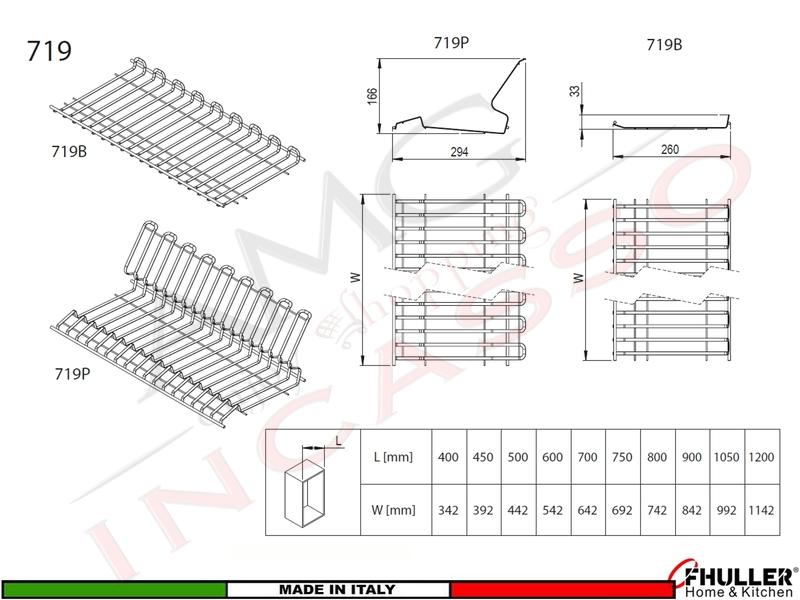 FHULLER Scolapiatti 719 Pensile 75 1 Vaschetta 2 Supporti Alluminio e 4 Staffe INOX CROMO